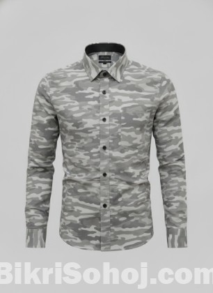 Grey & White Men's Camouflage Shirt